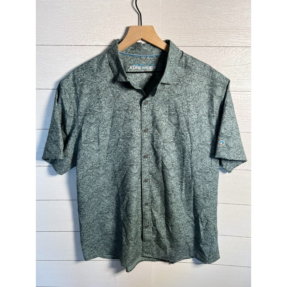 KUHL Mens Size XL Kuhl Breeze Lightweight Ventilated Shirt Green Wave Pattern